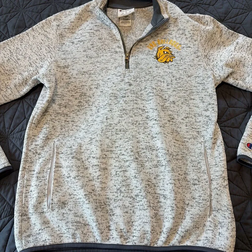 Mens S Champion University of MN Duluth 1/4 Zip Fleece Sweatshirt Light Gray